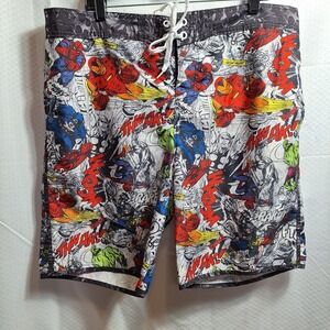 MARVEL Avengers Comic Swim Trunks Board Shorts Sz 2XL Multi Superhero Surf Beach